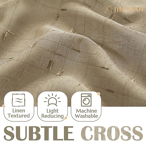 jinchan Linen Sheer Valance Double Layer Leaf Embroidered Kitchen Curtain 18 Inch Beige N884706