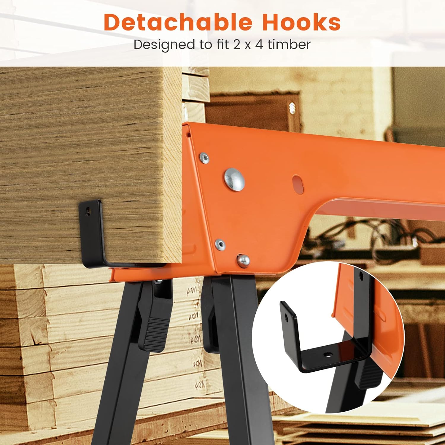IRONMAX Saw Horses 2 Pack Folding, Heavy Duty 2644 LBS Capacity with Detachable Hooks D514824