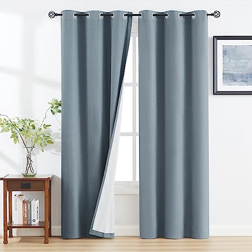 Natural Linen Blackout Curtains 84 inch Long for Living Room Bedroom, Farmhouse Thick Completely Thermal Insulated Drapes Window Treatment Panels (2pcs, 50" W each Panel, Grommet Top, Ivory)