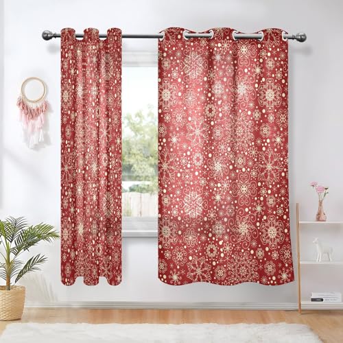 KLL Short Window Curtains 63 Inch Snowflakes Pattern 2 Panel Set R787