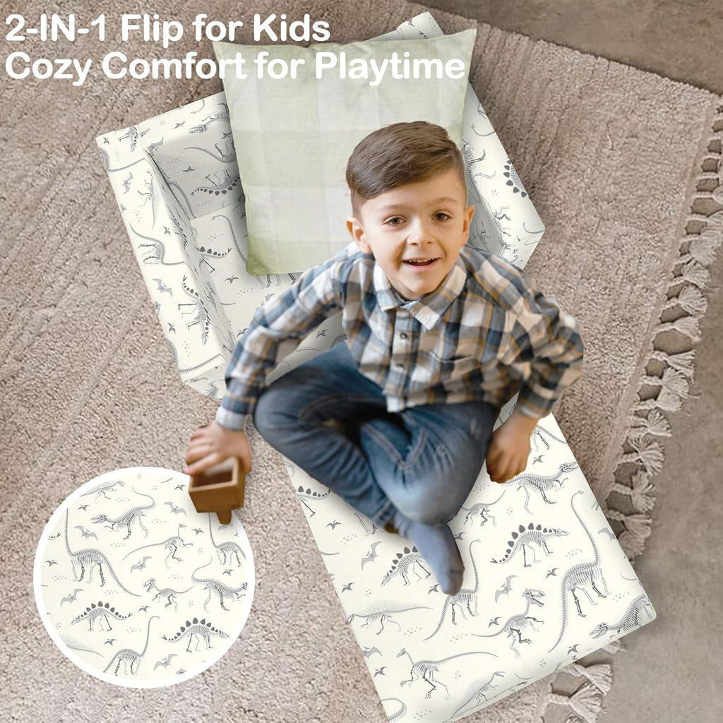 Convertible Kids Sofa Sleeper Bed with Dinosaur Print, 2 Seats Q6312