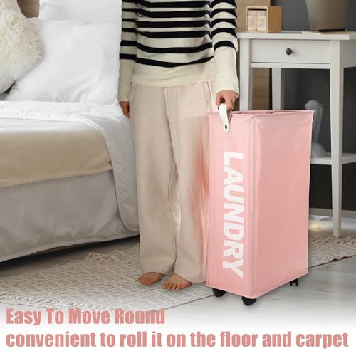 VOCOSTE Rolling Laundry Basket with Wheels, 55L Slim Hamper, Green A193