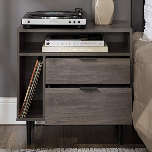 Walker Edison Modern Wood Nightstand with Drawer and Shelf, 25 Inch, Slate Grey V68603