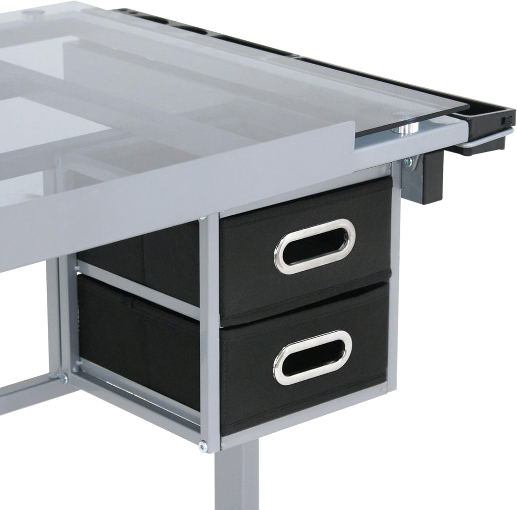 Height Adjustable Drafting Table with Storage Drawers and Wheels L24262