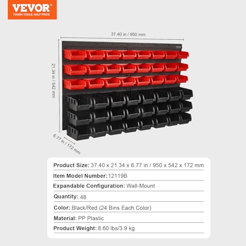 VEVOR 48-Bin Wall Mounted Storage Bins Parts Rack Organizer U57306