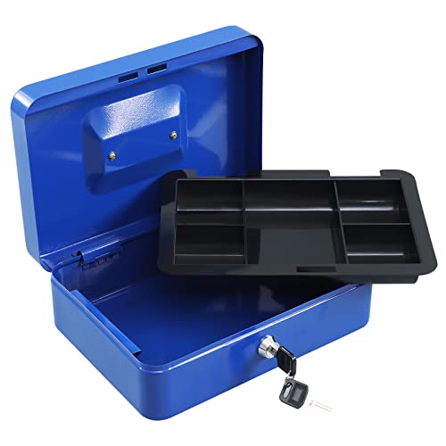 xydled Cash Box with Money Tray and Key Lock, Metal, Black P673433