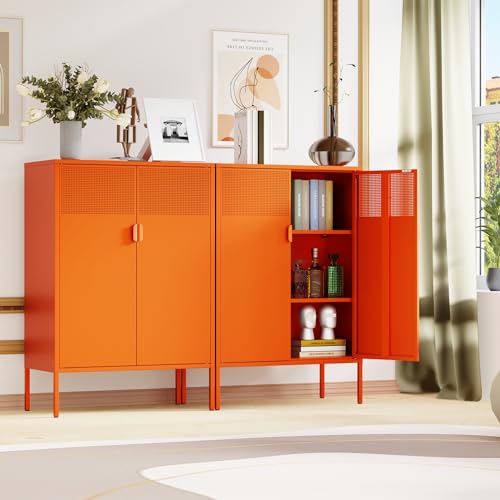 Metal Storage Sideboard with Adjustable Shelves, Orange, 47" O3745