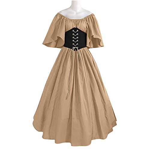 Victorian Off Shoulder Color Block Dress for Women I173388