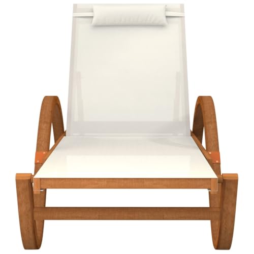 Sun Lounger with Pillow White Textilene and Solid Wood Poplar F8935