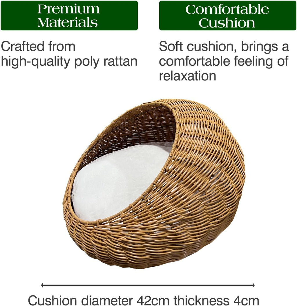Poly Rattan Pet Bed Basket for Small Cats & Dogs with Removable Washable Cushion F174815