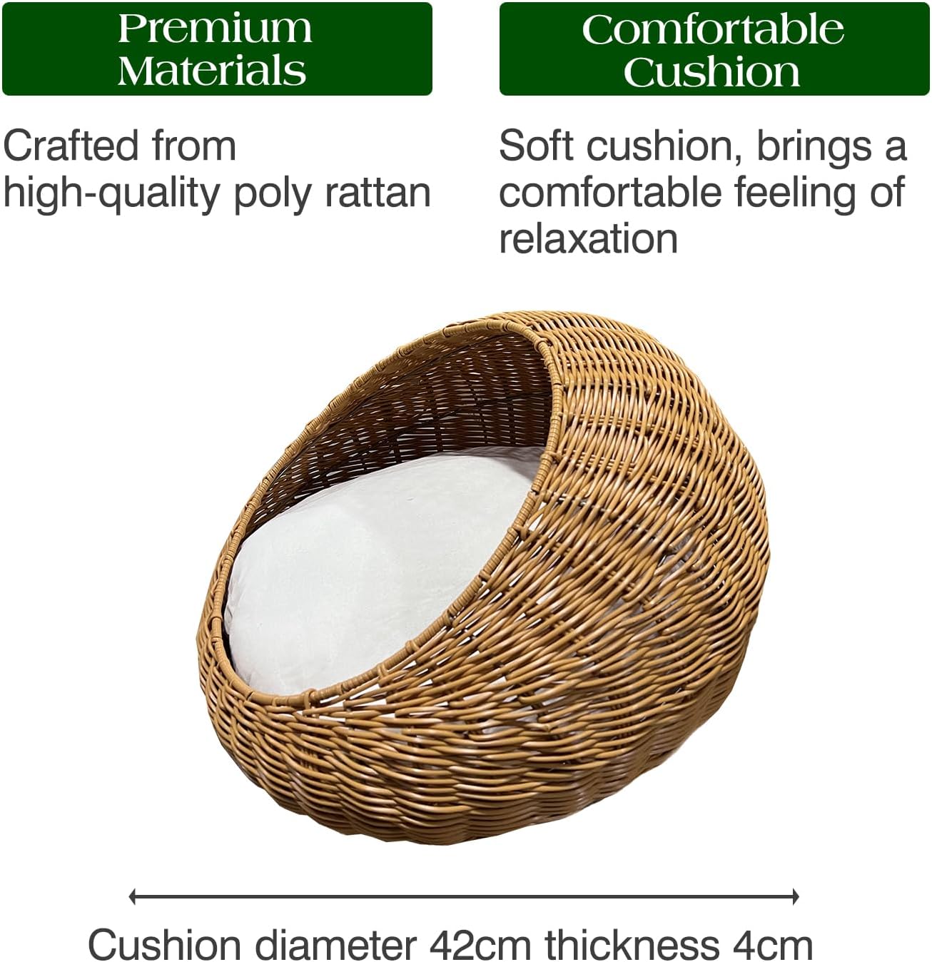 Poly Rattan Pet Bed Basket for Small Cats & Dogs with Removable Washable Cushion F174815