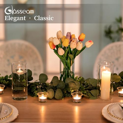 Glasseam Glass Cylinder Vases for Centerpieces, Small Clear Flower Vase Set of 12, 6in Z467