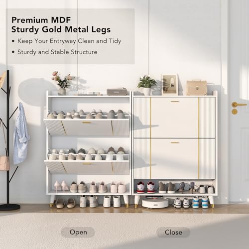 Shoe Storage Cabinet with 3 Flip Drawers, White X782433