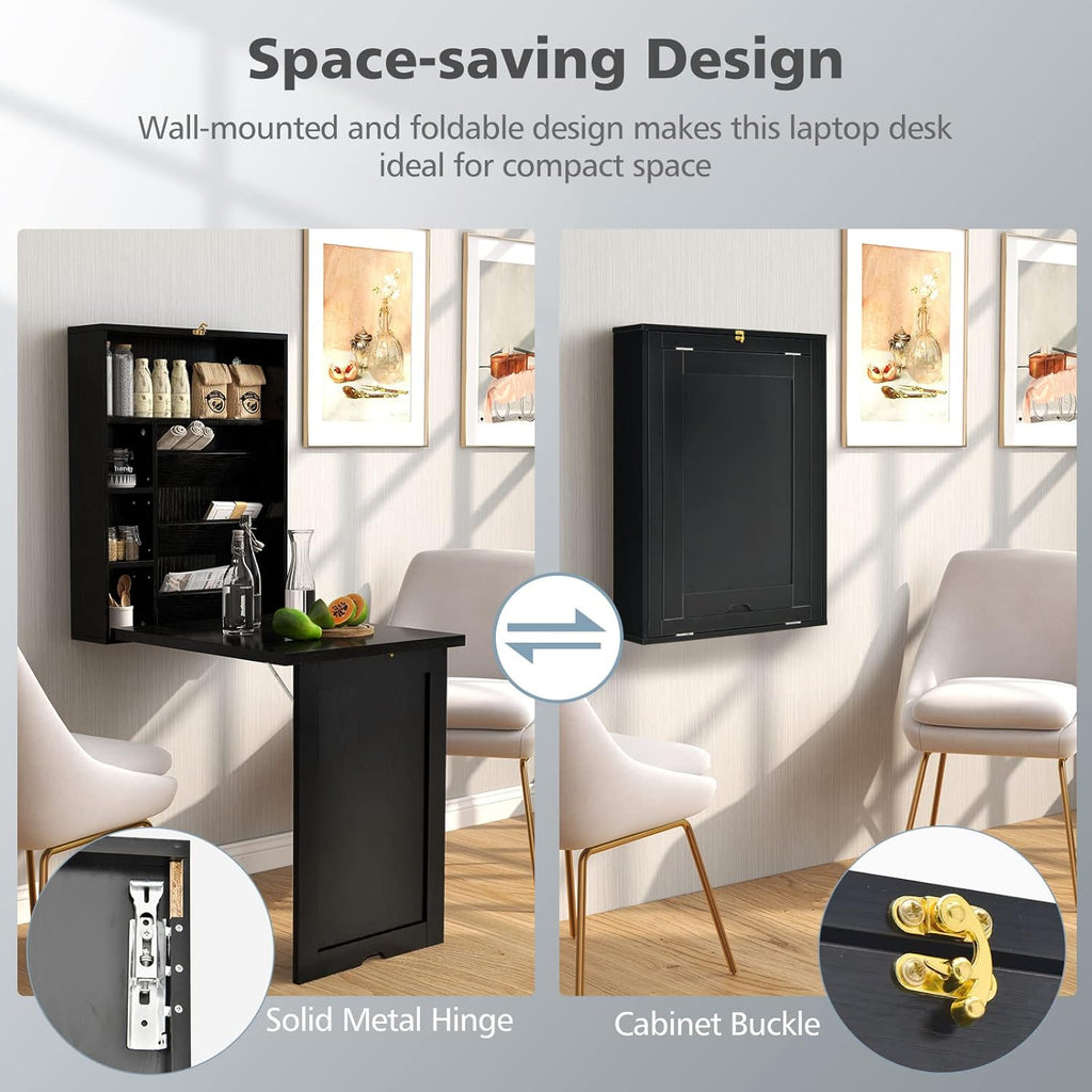 Wall Mounted Desk with Storage Shelves for Home Office, Black S5875