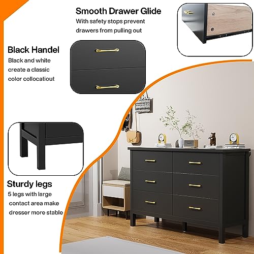 7 Drawer Dresser White with Gold Handles for Bedroom R89792