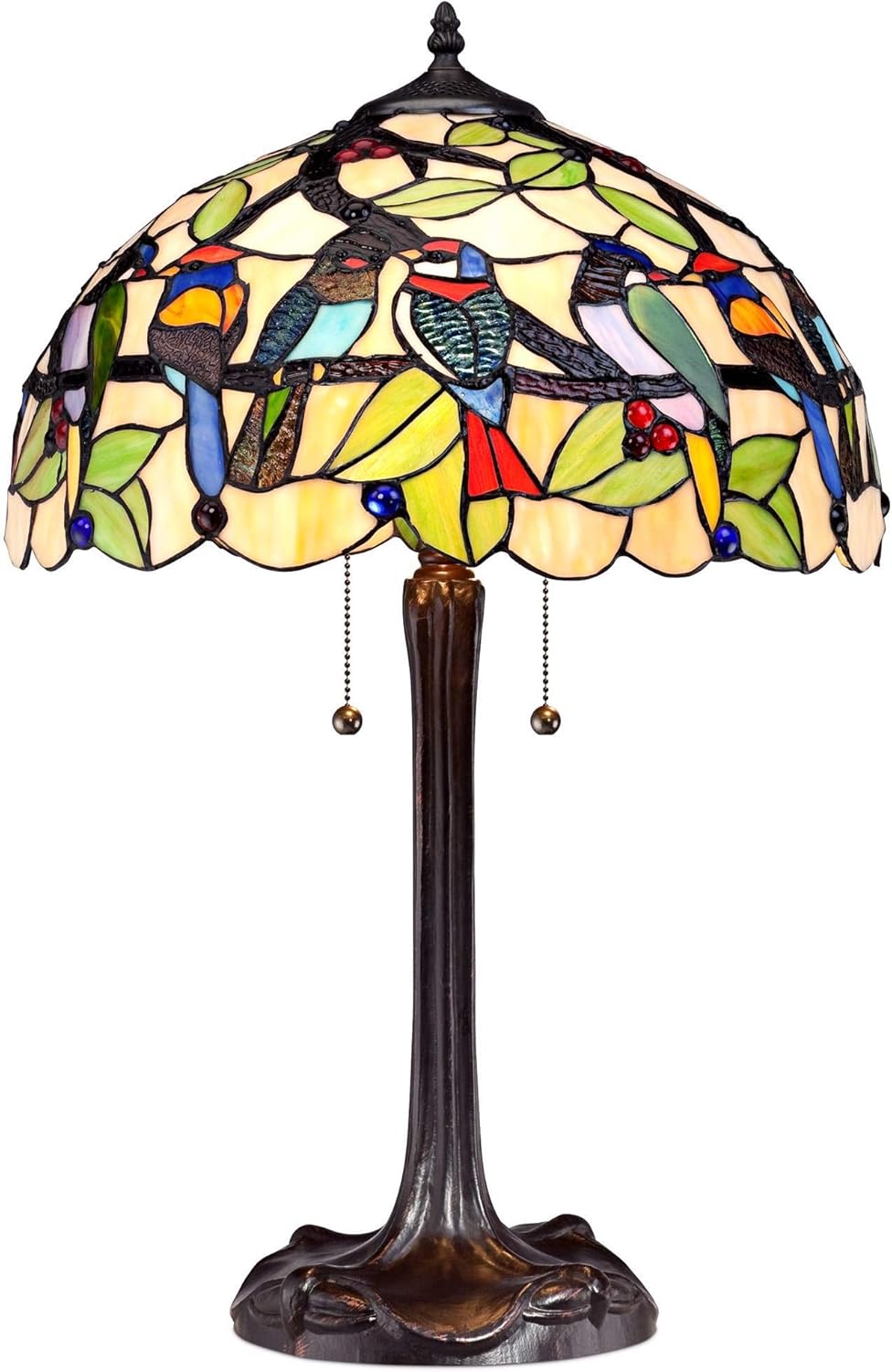 Robert Louis Tiffany Traditional Tiffany Style Table Lamp 24.75" High Bronze Tropical Birds Clear Multicolored Antique Stained Glass Shade Decor for Living Room Bedroom House Bedside Nightstand