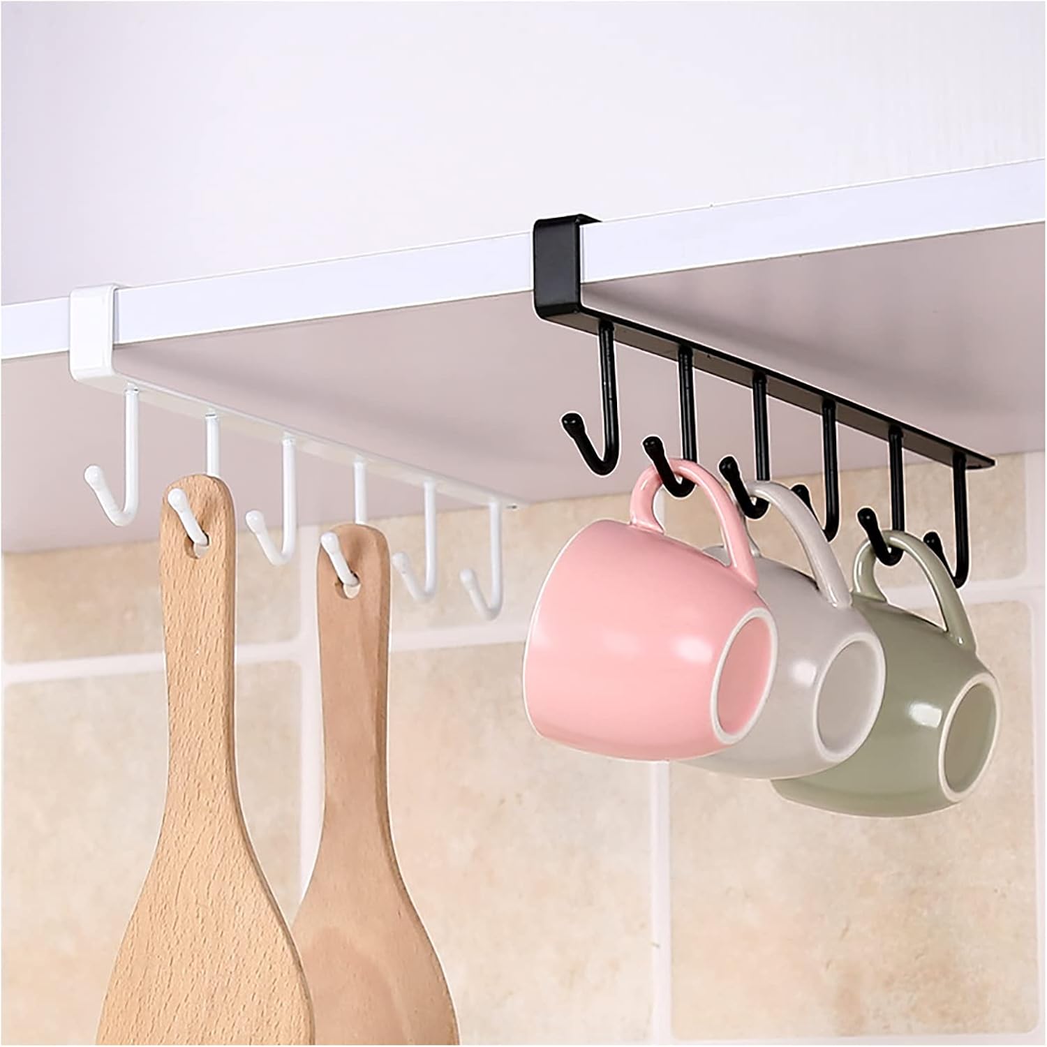 Under Cabinet Cup Holder with 6 Hooks, 2 Pack S5670