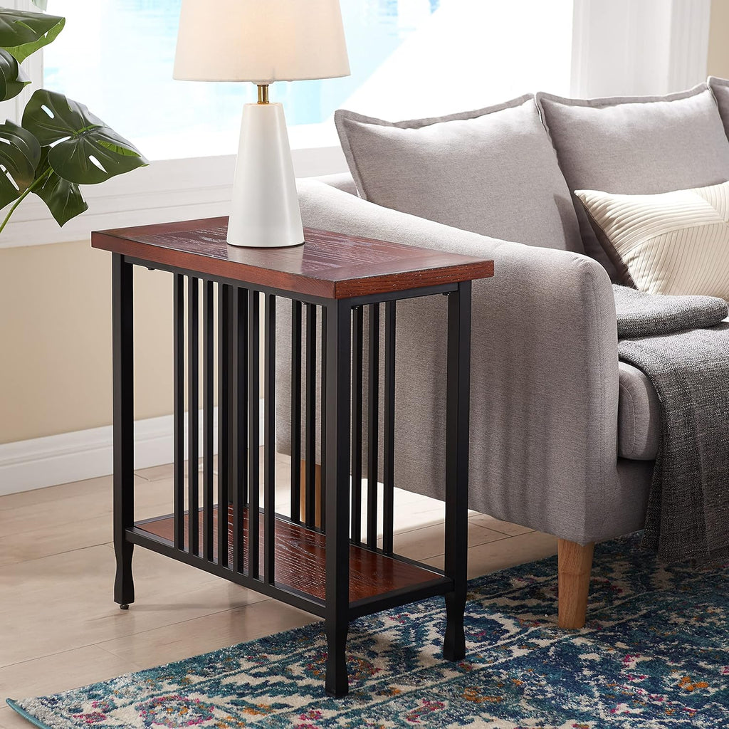 Leick Home Ironcraft Rustic Narrow Chairside Table with Shelf, Mission Oak and Matte Black F405