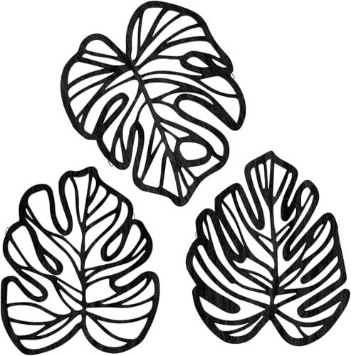 FTTYUBE 3 Pcs Wooden Palm Leaves Wall Art Tropical Boho Decor F787514
