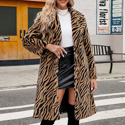 Women's Leopard Print Faux Fur Long Cardigan Jacket C975