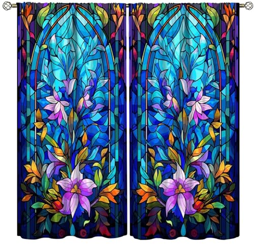 Stained Glass Abstract Flowers Curtains with Rod Pocket 42x63in 2 Panels K788297