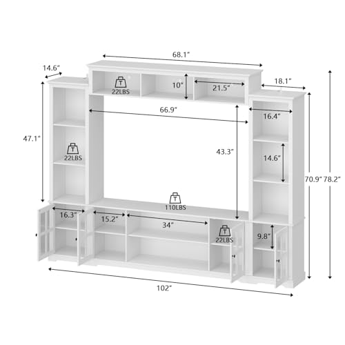 Farmhouse TV Stand with Storage, 102" Wall Unit Entertainment Center, Grey L995