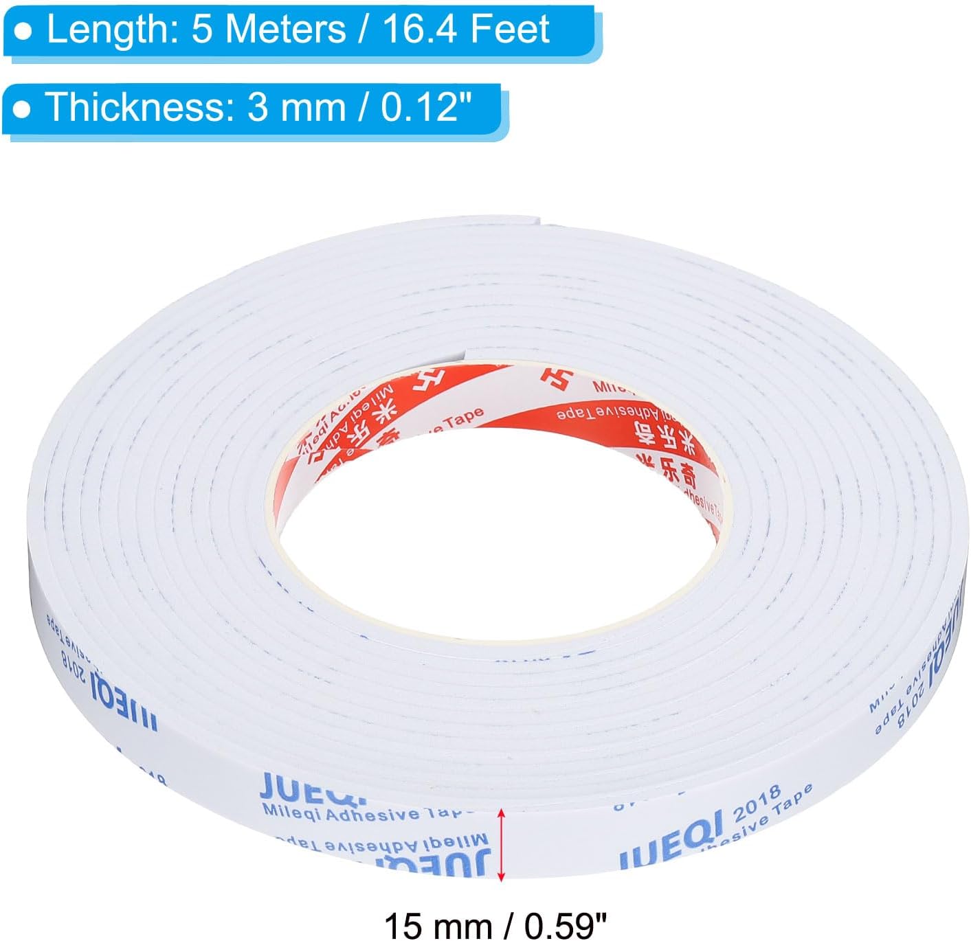 PATIKIL 5m Sealing Foam Tape, 15mm Wide 3mm Thick, White J588747