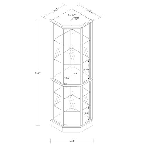 Lighted Corner Curio Cabinet with Tempered Glass Door, Walnut N1824
