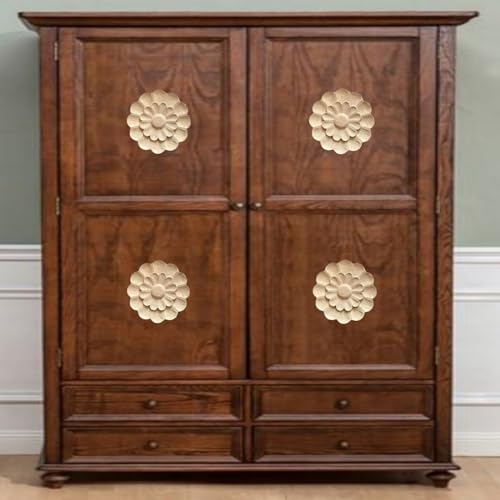 4Pcs Round Wood Appliques for Furniture Cabinet Door Wall Decoration 18.8x8cm V92452