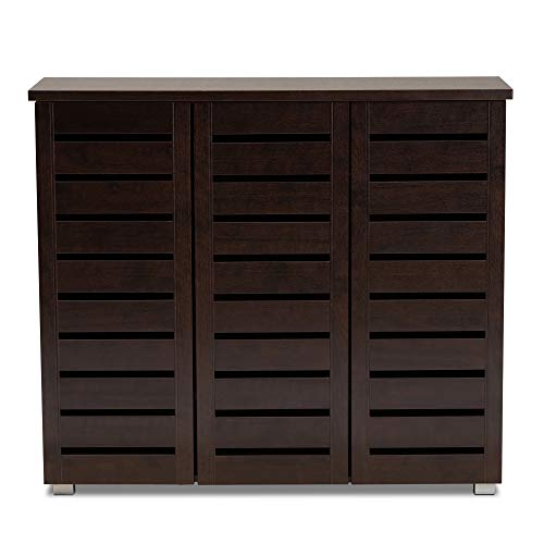 Baxton Studio Adalwin 3-Door Shoe Storage Cabinet, Dark Brown D4034