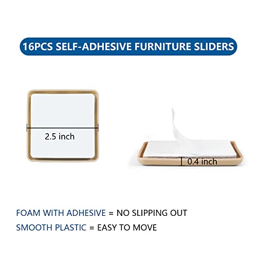 Self-Adhesive Furniture Slider 2.5Inch for Carpet, 16 Pieces G69366