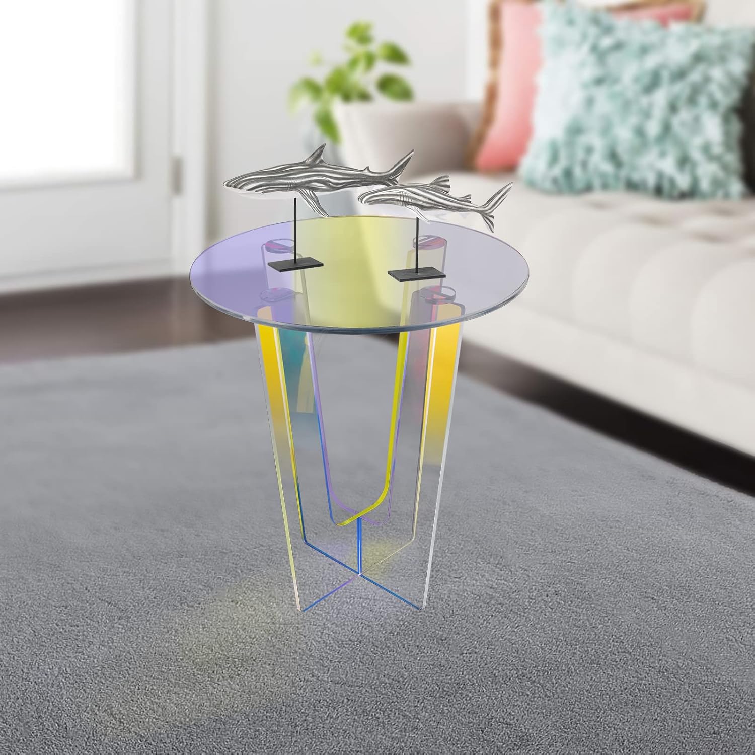 Acrylic Side Table Iridescent Rectangle Coffee Table with Storage Shelf W768449
