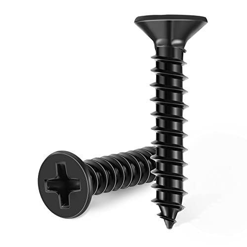 100 PCS #4 x 3/8 inch Stainless Steel Wood Screws, Black Coated Flat Head Phillips by TPOHH Q403558