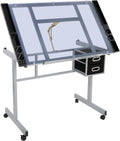 Drafting Table, Height Adjustable Artist Desk with Slide Storage Drawers and Wheels, Work/Art Station for Drawing, Writing, Home Office