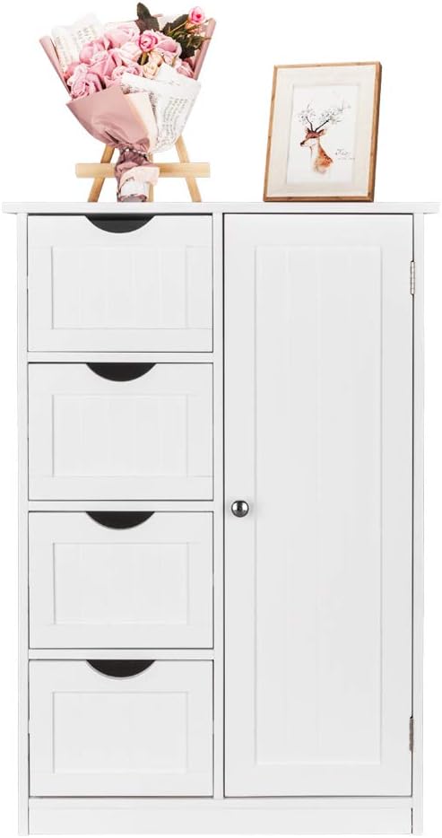 Bathroom Floor Cabinet with 4 Drawers and Single Door, White G477319