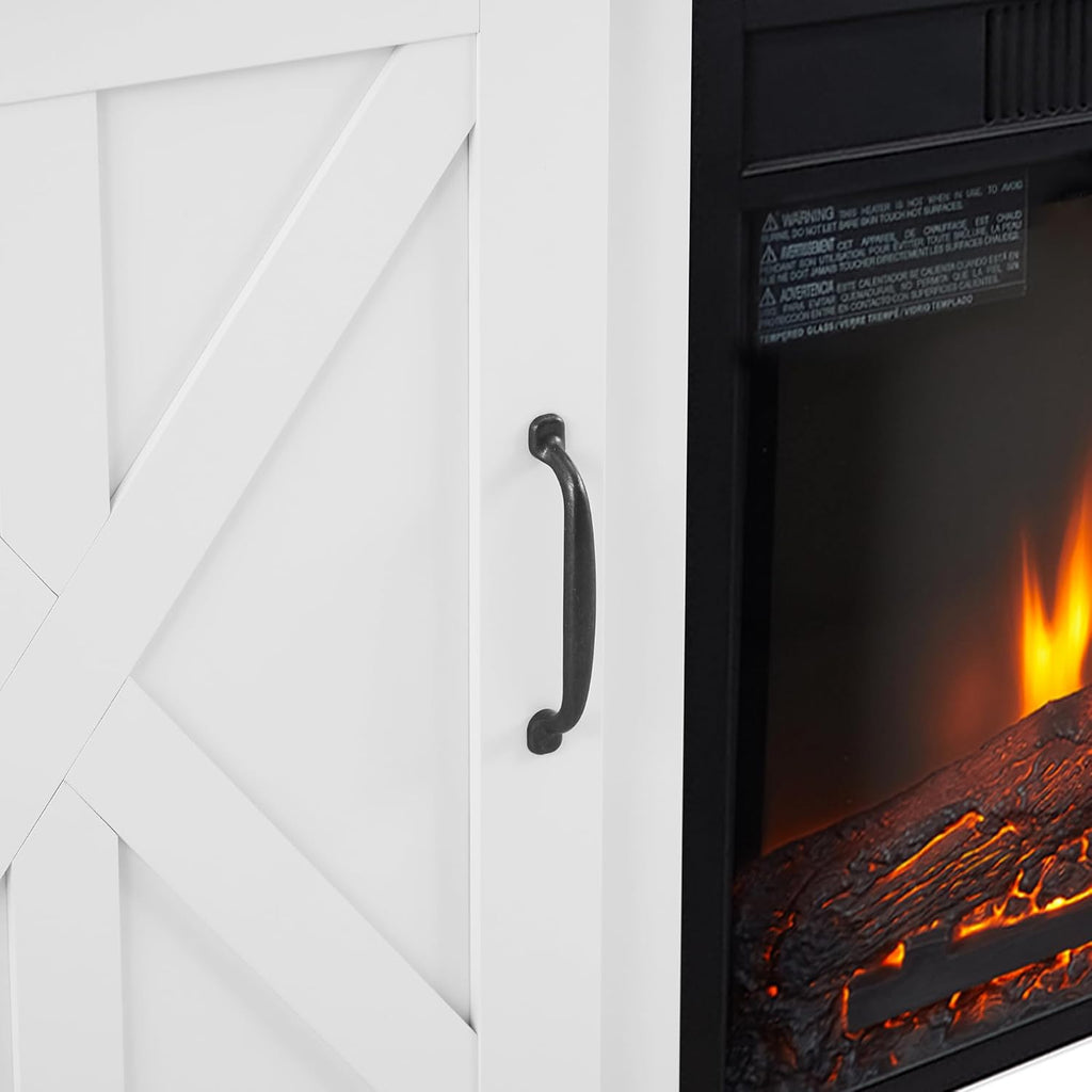 Modern Farmhouse TV Media Stand with Fireplace Insert, White E241