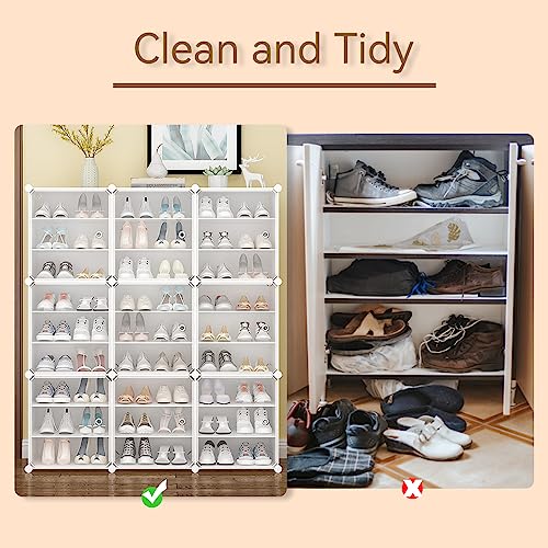 Clear Plastic 12-Tier Shoe Storage Box, Stackable Organizer for 72 Pairs E44048