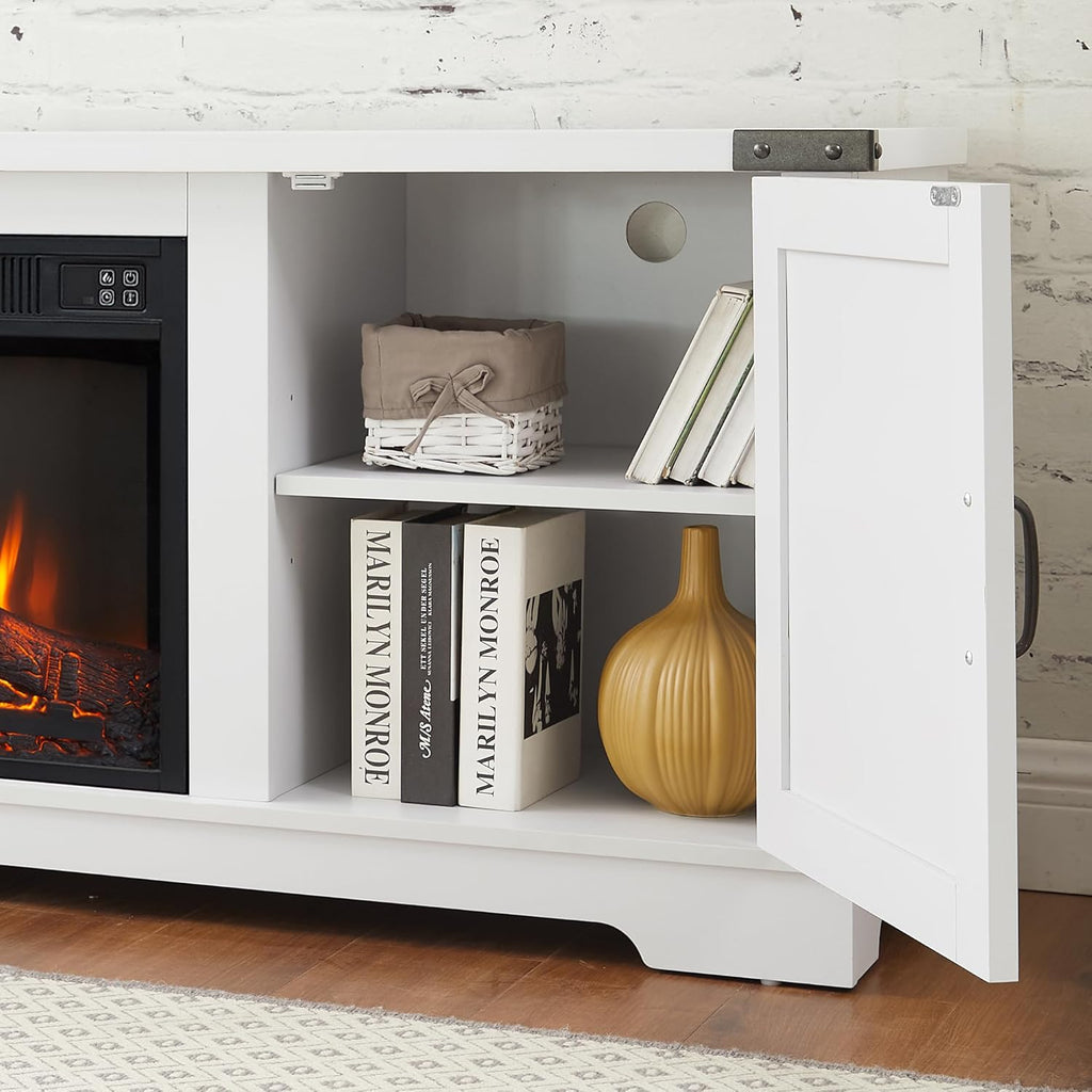 HOUAGI Modern Farmhouse Fireplace TV Stand for TVs Up to 70" White B251