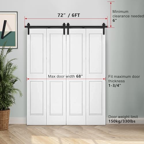 72" Bi-Folding Sliding Barn Door Hardware Track Kit for 4 Closet Doors, Black F872233