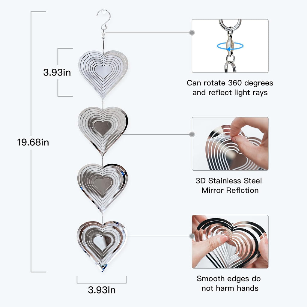 Metal Bird Scare Devices Outdoor, Double-Sided Reflectors, Heart Wind Spinners for Yard Garden Decor R883501