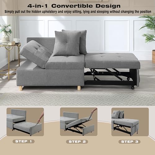 4-in-1 Convertible Sofa Bed L-Shaped Couch with Adjustable Backrest, Grey D131794