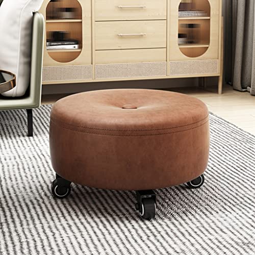 ZHOUXIAO Rolling Ottoman Stool with Wheels, Leather Swivel Caster Seat for Garage T893