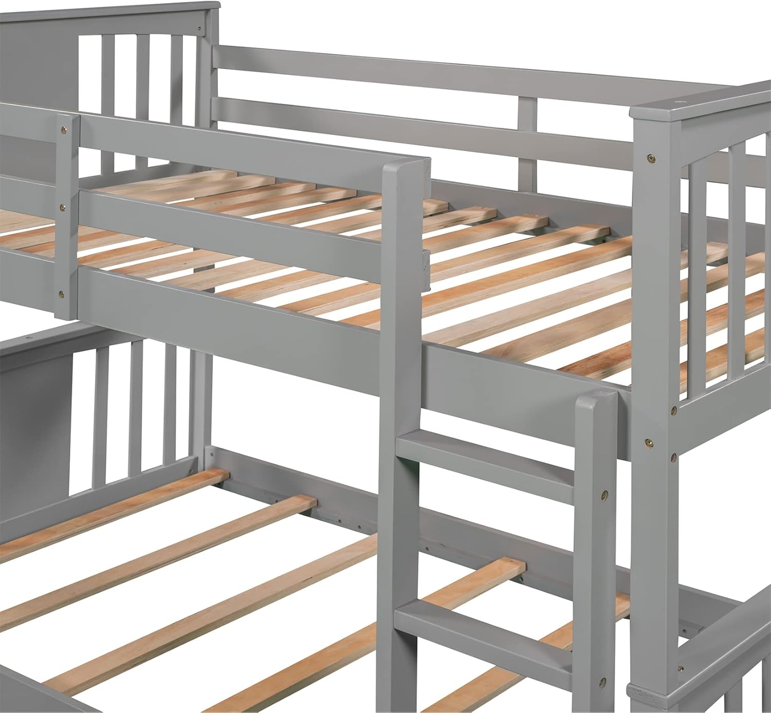 Twin over Twin Low Bunk Bed Frame Wood for Kids, Gray Z1308