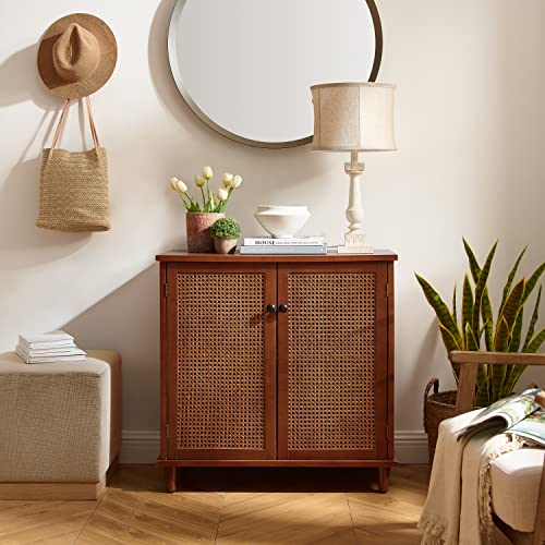 Zouron Entryway Cabinet with Metal Handle Doors, Wood Accent Storage B5162