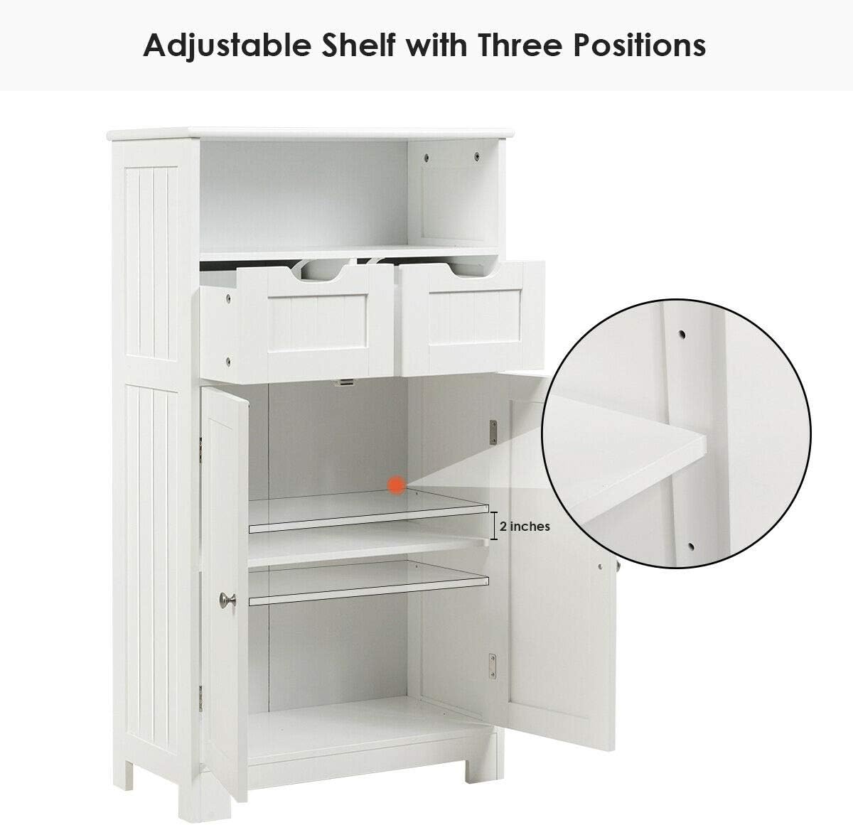 Freestanding Bathroom Floor Cabinet with 2 Drawers and 2 Doors White C559814