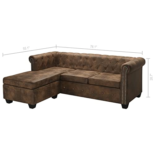 L-shaped Chesterfield Sectional Sofa Brown I496