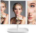 Makeup Vanity Mirror with Lights, 3 Color Lighting Modes 52 LED Trifold Portable Mirror, 1X 2X 3X Magnification, Touch Control, Dual Power Supply, 360 Degree Adjustable Stand