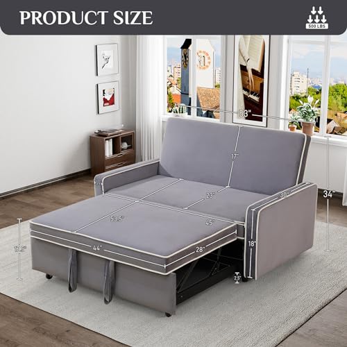 3 in 1 Convertible Sleeper Sofa Couch with Pullout Bed, Grey F8358