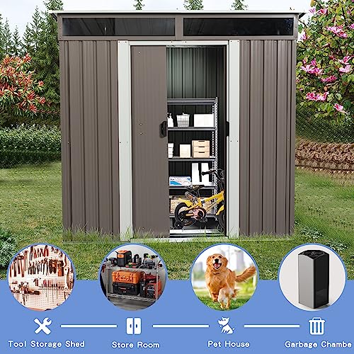 6FT x 5FT Metal Storage Shed with Lockable Door, Waterproof Roof, Gray F429740