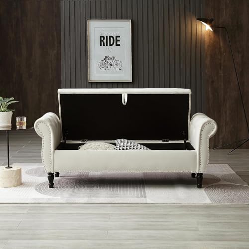 63" Button Tufted Velvet Upholstered Storage Bench & Ottoman, Grey G7109